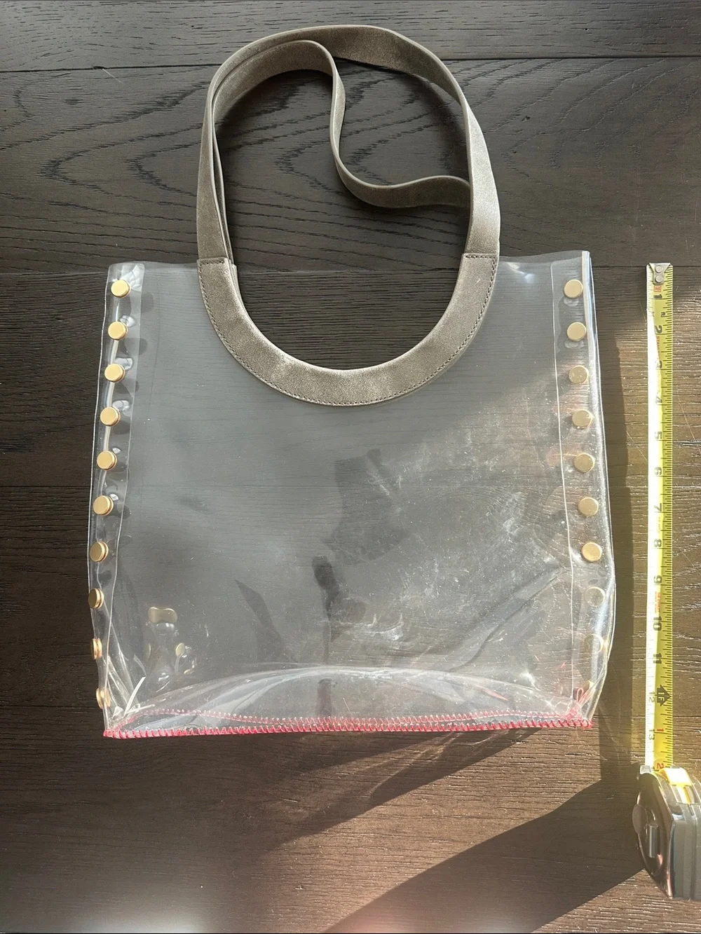 Hammitt Clear Tote Bag with Gold Studs and Taupe Handles - Picture 5 of 6